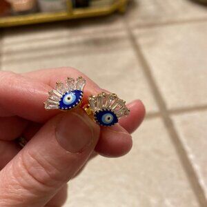 Evil Eye Blue and Gold Stud Earrings
